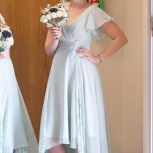 Elegant Light Blue Dress with Ruffle Sleeves